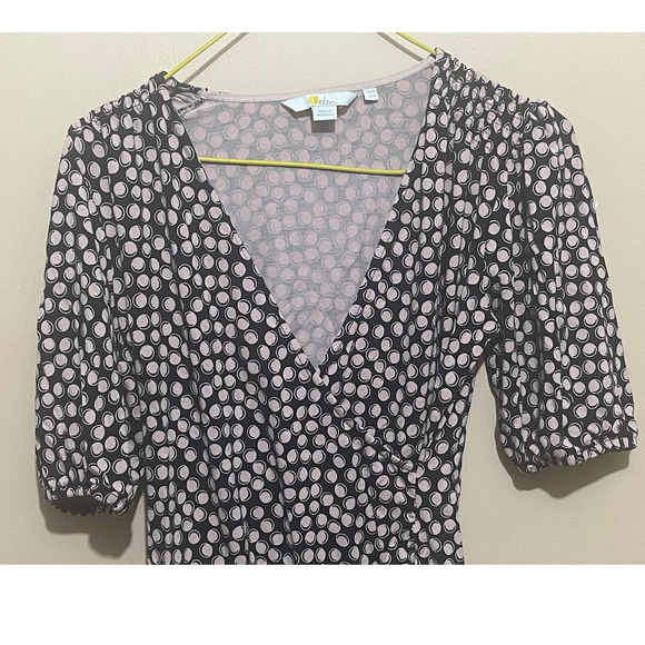 Boden Womens Faux Wrap Blouse Polka Dotted Size 4 Short Sleeves - Picture 4 of 6